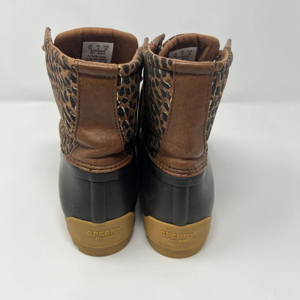 Sperry Port Boot Tan‎ Leopard Girls Size 6M SCK 165445